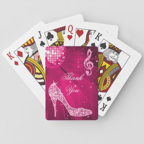 Sparkle Heels Pink Disco Ball Birthday Thank You Poker Cards