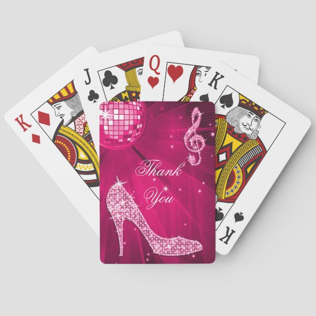 Sparkle Heels Pink Disco Ball Birthday Thank You Poker Cards (Back)