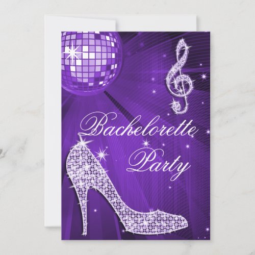 Sparkle Heels Purple Disco Ball Bachelorette Party Invitation