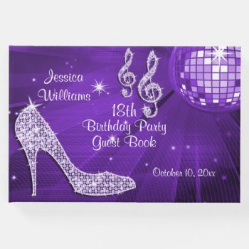 Sparkle Heels Purple Disco Ball Birthday Guest Book by Sarah_Designs at Zazzle
