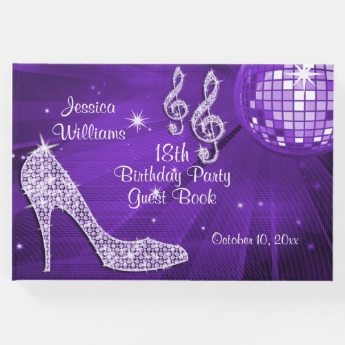 Sparkle Heels Purple Disco Ball Birthday Guest Book
