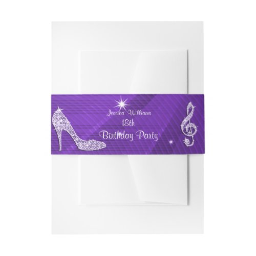 Sparkle Heels Purple Disco Ball Birthday Invitation Belly Band