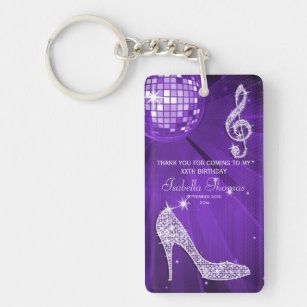 Sparkle Heels Purple Disco Ball Birthday Thank You Keychain