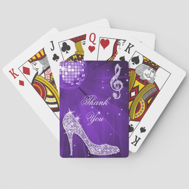 Sparkle Heels Purple Disco Ball Birthday Thank You Poker Cards (Back)