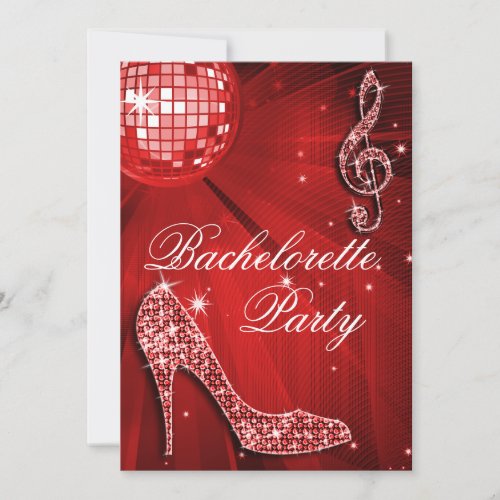 Sparkle Heels Red Disco Ball Bachelorette Party Invitation