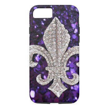 Sparkle Jewel Fleur De Lis Sequins Purple Iphone 8/7 Case by Lorriscustomart at Zazzle