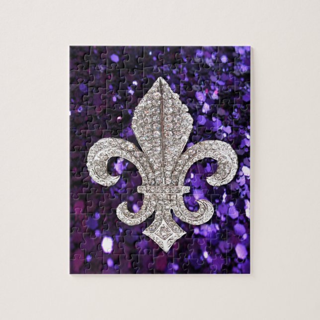 Sparkle jewel Fleur De Lis Sequins Purple Jigsaw Puzzle (Vertical)