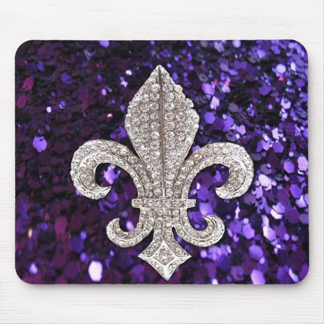 Sparkle jewel Fleur De Lis Sequins Purple Mouse Pad (Front)