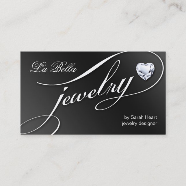 Sparkle Jewelry Business Card Black White Heart 2 (Front)