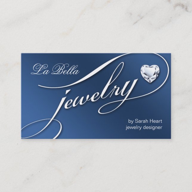 Sparkle Jewelry Business Card White Blue Heart 2 (Front)