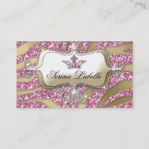 Customizable Sparkle Jewelry Business Card Zebra Crown Pink