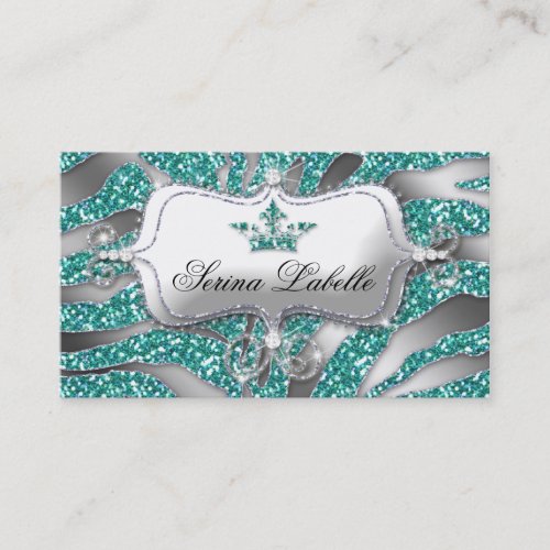 Sparkle Jewelry Business Card Zebra Crown Teal