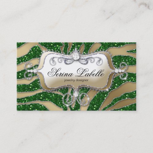 Sparkle Jewelry Business Card Zebra Gold Green 2