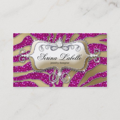 Customizable Sparkle Jewelry Business Card Zebra Gold Hot Pink