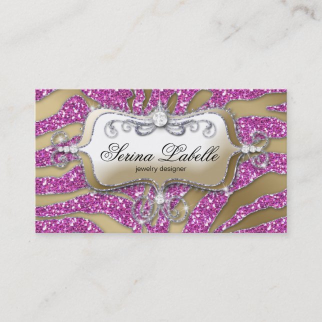 Sparkle Jewelry Business Card Zebra Gold Pink 2 (Front)
