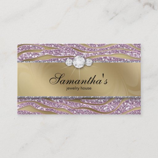 Customizable Sparkle Jewelry Business Card Zebra Gold Pink 2