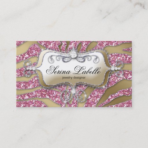 Customizable Sparkle Jewelry Business Card Zebra Gold Pink 5