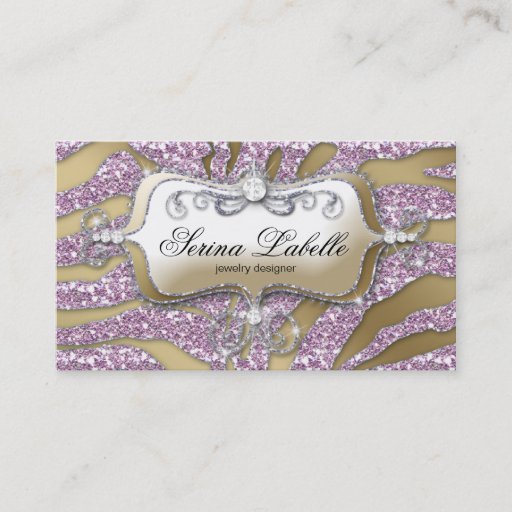Customizable Sparkle Jewelry Business Card Zebra Gold Pink Ice