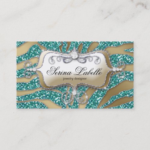 Sparkle Jewelry Business Card Zebra Gold Teal