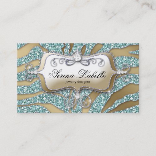 Sparkle Jewelry Business Card Zebra Gold Teal 2