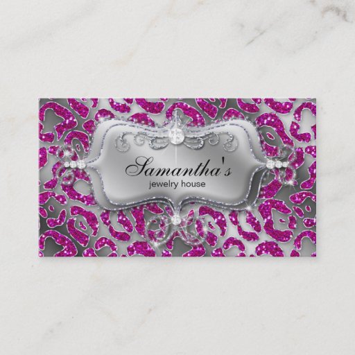 Customizable Sparkle Jewelry Business Card Zebra Hot Pink Silve