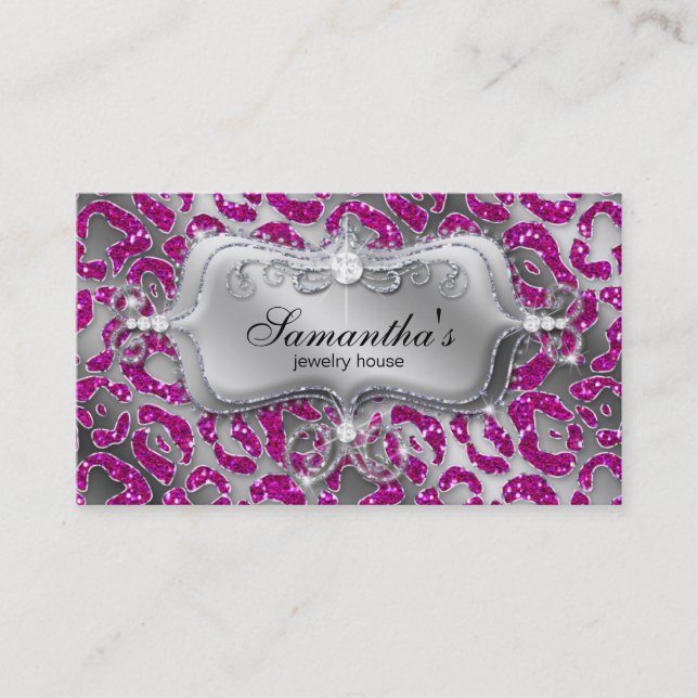 Sparkle Jewelry Business Card Zebra Hot Pink Silve (Front)