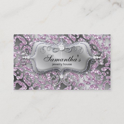 Customizable Sparkle Jewelry Business Card Zebra Ice Pink