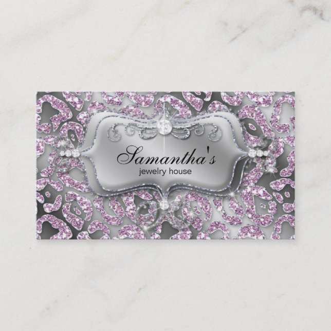 Sparkle Jewelry Business Card Zebra Ice Pink (Front)
