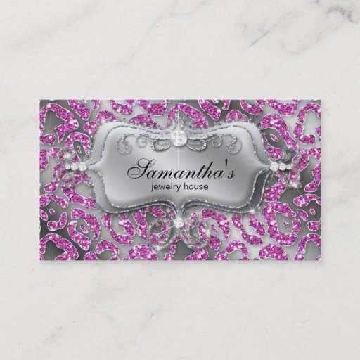 Customizable Sparkle Jewelry Business Card Zebra Pink Silver