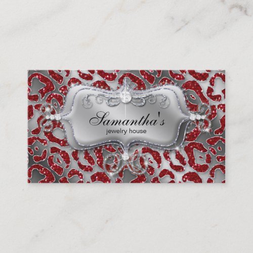 Sparkle Jewelry Business Card Zebra Red Silver