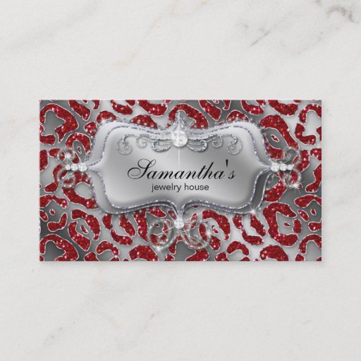 Customizable Sparkle Jewelry Business Card Zebra Red Silver