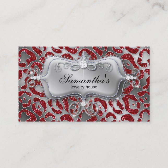 Sparkle Jewelry Business Card Zebra Red Silver (Front)