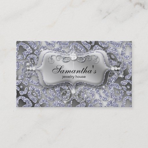 Customizable Sparkle Jewelry Business Card Zebra Silver Ice
