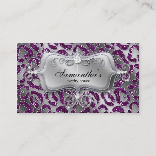 Customizable Sparkle Jewelry Business Card Zebra Silver Purple