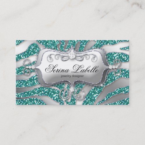 Sparkle Jewelry Business Card Zebra Silver Teal H