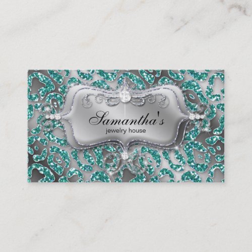 Sparkle Jewelry Business Card Zebra Teal 2 Silver