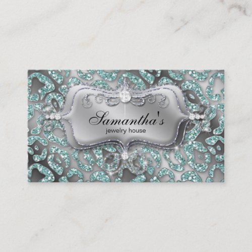 Sparkle Jewelry Business Card Zebra Teal Silver