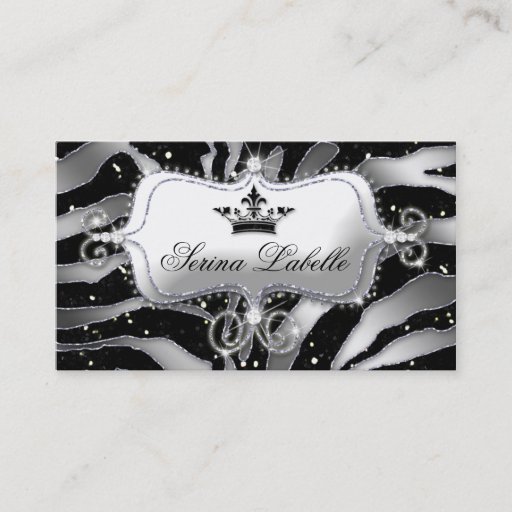 Customizable Sparkle Jewelry Business Card Zebra Crown Black 2