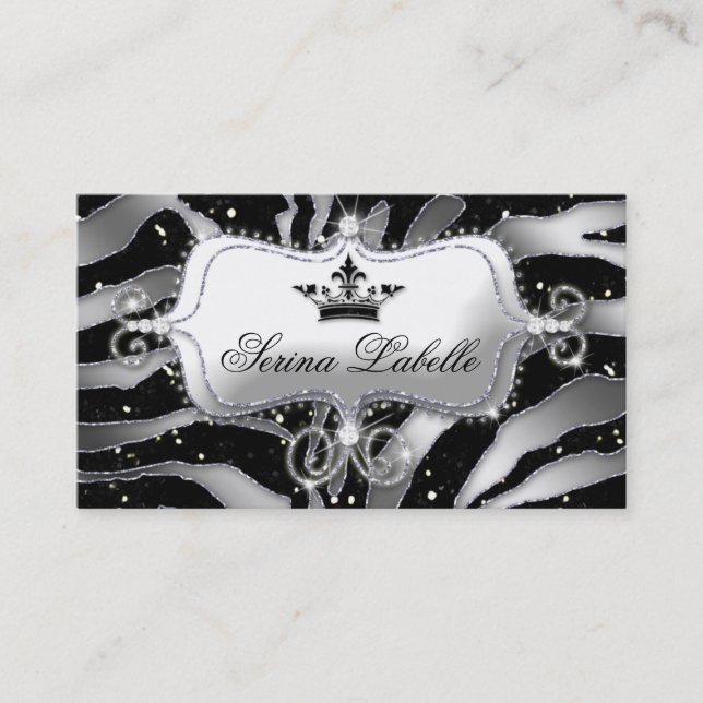 Sparkle Jewelry Zebra Crown Black  Business Card (Front)