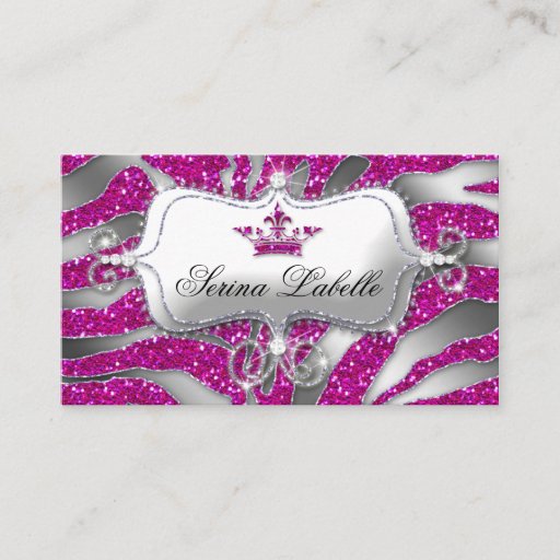 Customizable Sparkle Jewelry Business Card Zebra Crown Hot Pink