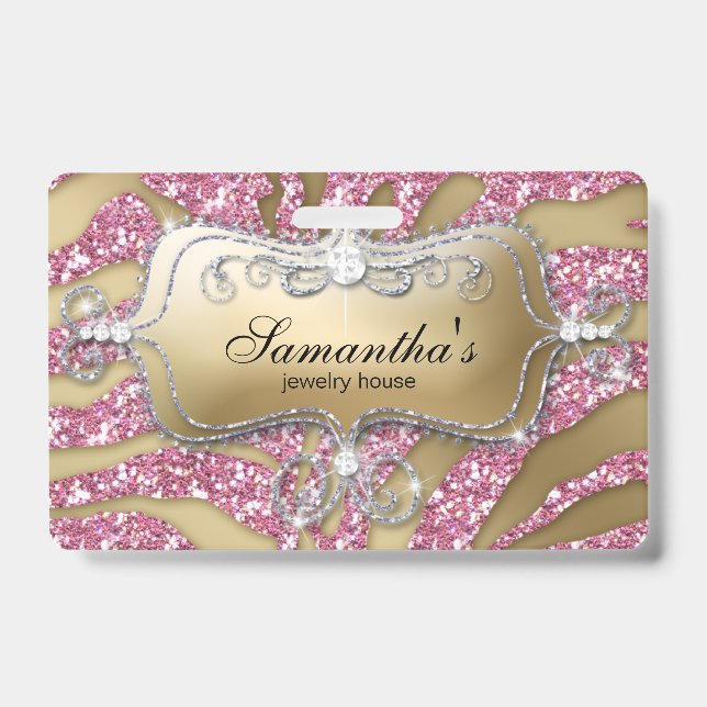 Sparkle Jewelry Zebra Gold Pink Badge (Front)