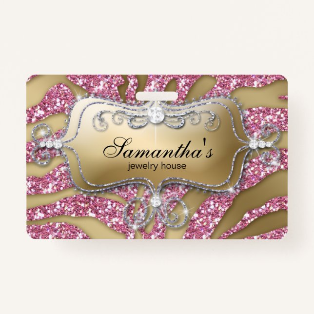 Sparkle Jewelry Zebra Gold Pink Badge (Front)