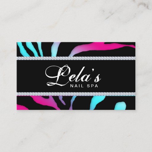 Customizable Jewelry Business Card Zebra Nail Salon Blue Pink