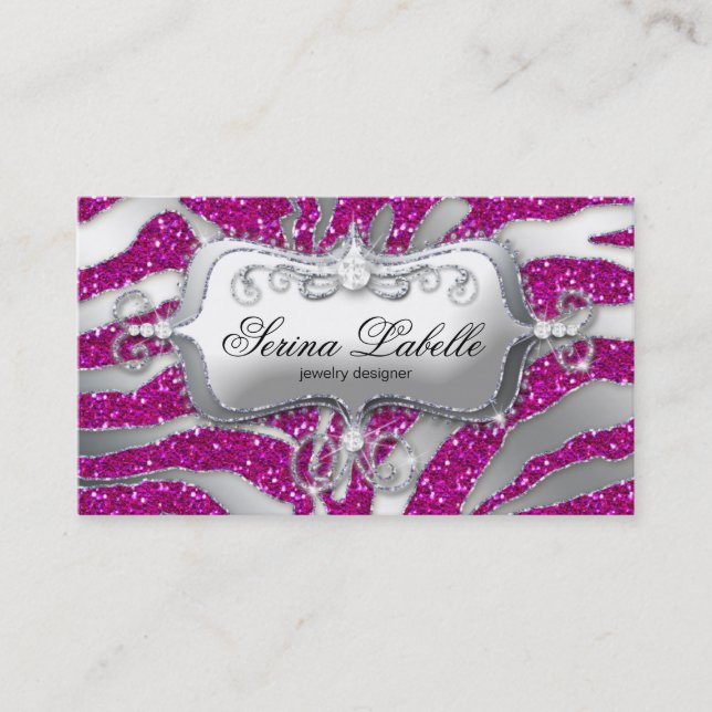 Sparkle Jewelry Zebra Silver Pink  Business Card (Front)