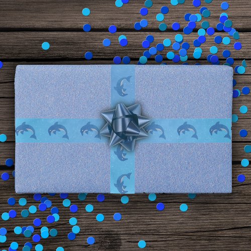 Sparkle jumping Cute Dolphins Dark Blue White Satin Ribbon