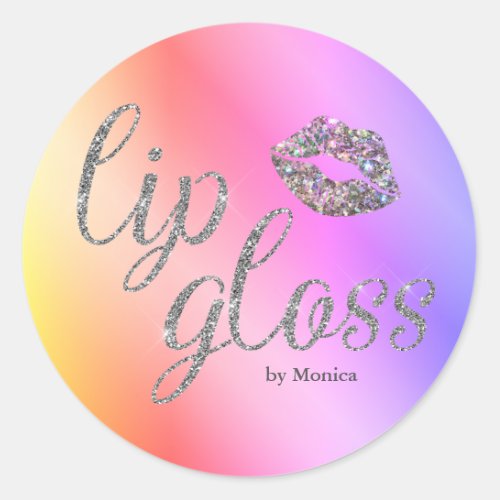 Sparkle Kiss Rainbow Lip Gloss Glam Classic Round Sticker