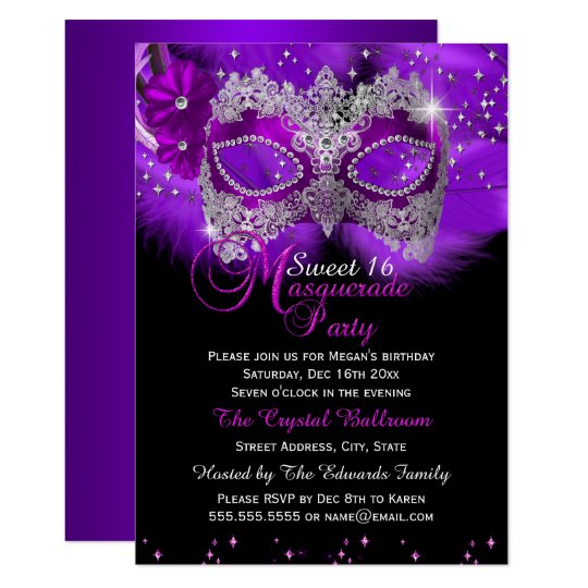 Sparkle Lace Mask Purple Masquerade Sweet 16 Invitation