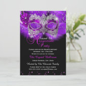Sparkle Lace Mask Purple Masquerade Sweet 16 Invitation (Standing Front)