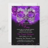 Sparkle Lace Mask Purple Masquerade Sweet 16 Invitation (Front)