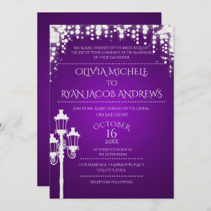 Sparkle Lamp Post Gala Purple Wedding Invitation